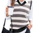 EVALESS Sweater Vest Women V Neck Knit Sleeveless Tunic Tank Tops Casual Pullover Sweater Spring Trendy 2026 Outfits (X-Large, 01 Gray Stripe)