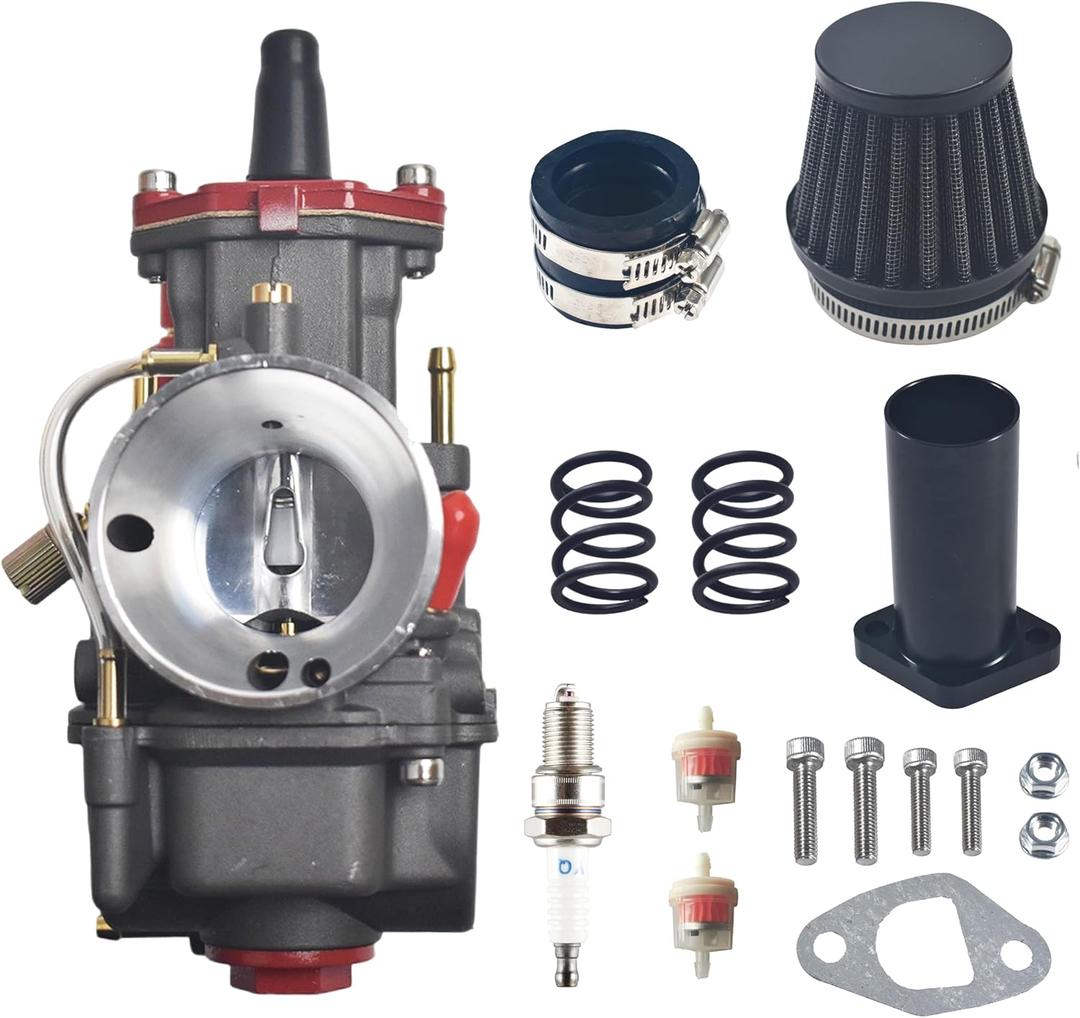 PWK 28mm Carburetor w/Air filter Manifold Kit for Predator 212cc 224cc 196cc for Coleman CT200U-EX CT200U BT200X Mini Bike Baja Warrior MB200 KT196 GX160 6.5hp Engine Go kart Black