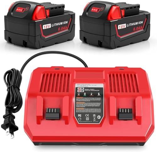 WECACHWE 6.0Ah 18V Battery Replacement for Milwaukee 18V Battery and Dual-Port Rapid Charger 48-11-1840 48-11-1828 48-11-1820 48-11-1815 48-11-1850 48-11-1860 48-11-1890