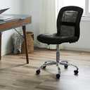 Serta Essential Armless TaskChair, Small Desk Chairs with Wheels, Breathable Mesh Back and Faux Leather, Quality Foam Cushion Seat for Comfort, Minimal Design for Vanity Table, Black