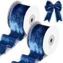 Hotop 12 Yards Frayed Velvet Ribbon, Blue 1.5 Inch Raw Edge Silk Velvet Ribbon Wide Handmade Fringe Fabric Ribbon for Gift Wrapping Bow Making DIY Crafts Party Decoration