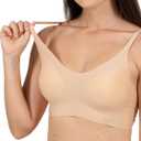 Seamless Padded Bralette - Wireless Full Coverage Bra, Adjustable Straps, V-Neck Comfort for Everyday Wear (L)