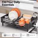 Urackify Stainless Steel Dish Drying Rack - Dish Drainer for Kitchen Counter, Extendable Drainboard with Foldable, Space-Saving Cup & Bowl Organizer, Includes Knife and Utensil Holder, Black, Large