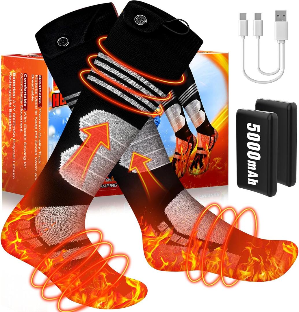 Heated Socks, Rechargeable Thermal Heated Socks for Men, Winter Clothing Warm Socks for Women, 4 Levels Heating Compression Socks, Washable Foot Warmer for Skiing, Hunting, Camping, Hiking and Fishing