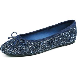 FEVERSOLE Women's Bling Soft Cushioned Comfort Flats Sparkle Party Ballets (7, Glitter Night Blue)
