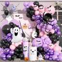 Halloween Balloon Arch Kit,120Pcs Pink Purple Black Latex Balloons and Spider Ghost Balloon for Halloween Birthday Bachelorette Baby Shower Wedding Party Decoration