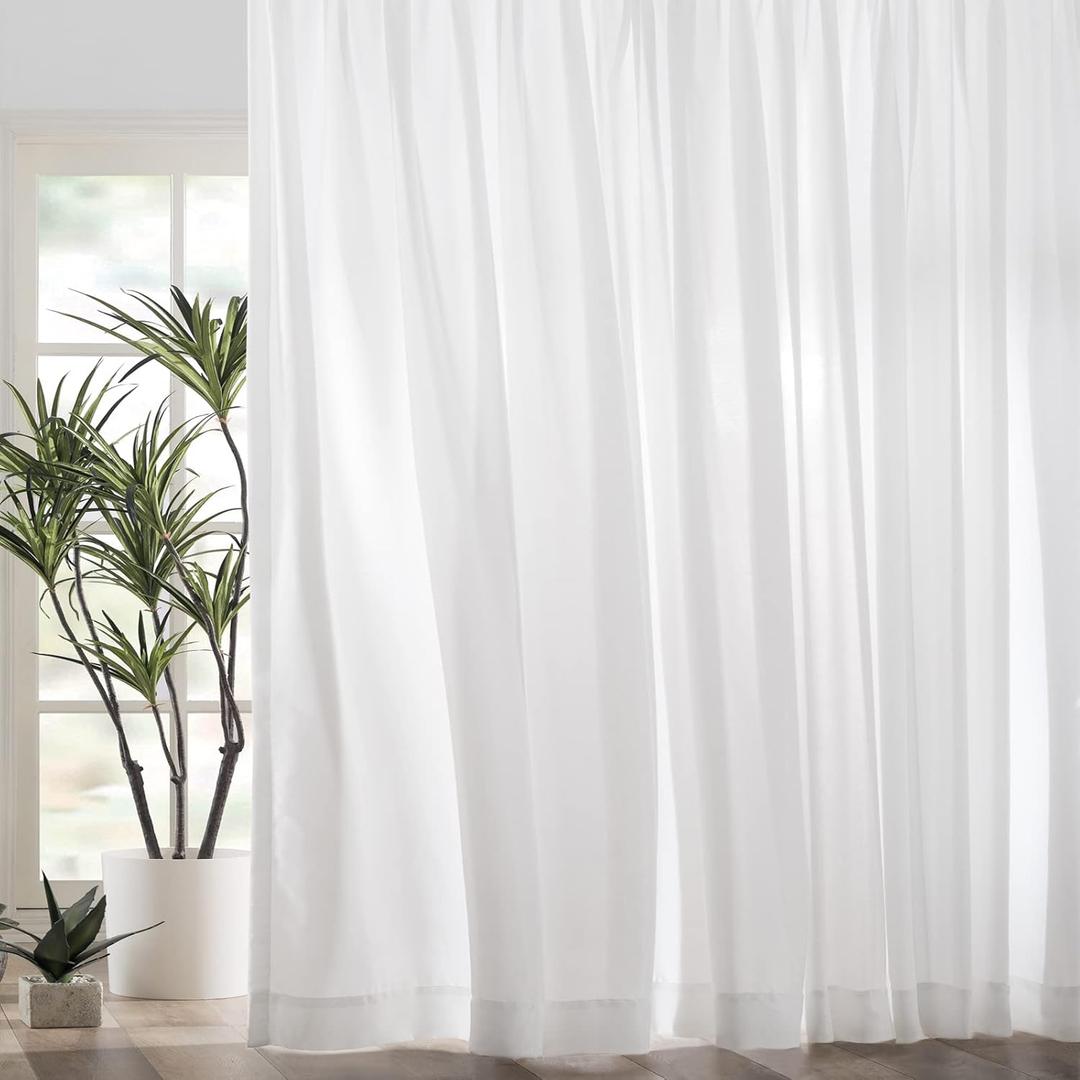 White Pinch Pleated Window Sheer Curtains 100 Inches Long 2 Panels, Luxury Velvet Soft Touch Opaque Privacy, Gently Filter Light But Not-See-Through Window Sheer Panels Drapes,42"W x 100"L x2