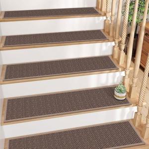 GOYLSER Rubber Backed Jute Carpet Stair Treads Mats, 15 Pack Basement Safety Stair Rug Step Pads, Non Slip Stairway Covers, 8"x30",