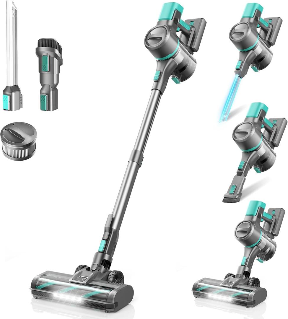 DEVOAC Cordless Vacuum Cleaner, 45Kpa 50mins Lightweight Stick Vacuum with Powerful Suction for Home, Rechargeable, Self-Standing, Handheld Vacuum Cleaners for Hardwood Floors, Carpets, Pet Hair (Green)