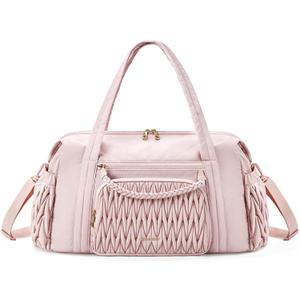 BAGSMART Quilted Duffle Bag for Women, Weekender Overnight Gym Travel Carry-On Bag, Pink