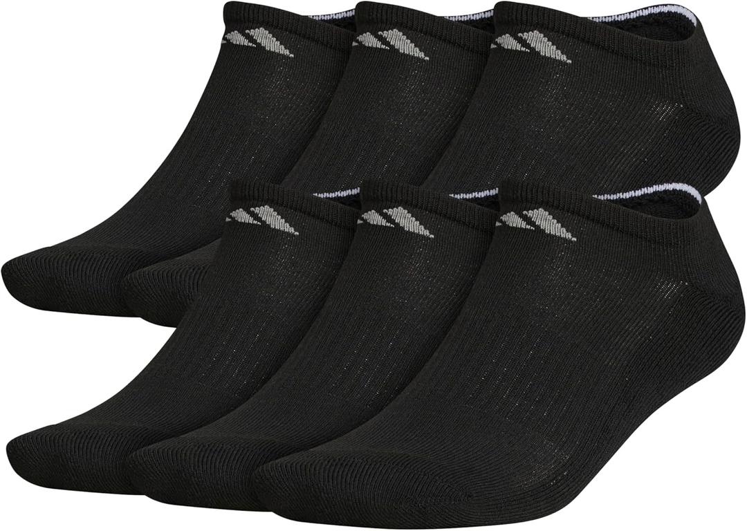 adidas Men's Athletic Cushioned Socks, 6-Pack No Show with Arch Support (Black)