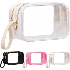 Weewooday Clear Makeup Bag Double Layer Cosmetic Bag Nylon Travel Toiletry Storage Case Waterproof Portable Car Make up Pouch Organizer with Zipper for Women (White)