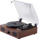 Amazon Basics Desktop Vinyl Record Player Turntable with Bluetooth Playback, Built-in Speakers, 3-Speed, Wireless Playback, Black