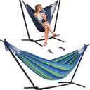 SUNCREAT 2-in-1 Hammocks Hammock Chair with Stand, 475 lbs Capacity, Heavy Duty Two Person Hammock with Stand, Patented, Blue Stripe