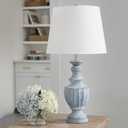 Signature Design by Ashley Cylerick Vintage Terra Cotta and Wood Table Lamp with 3-Way Switch, Blue