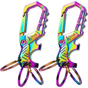 Heavy duty metal keychains, Carabiner clip Car key chains,Fashion family keychain bottle opener and 3 Key Rings suitable for men and women.Multicolor-2pcs