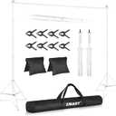 EMART Backdrop Stand 10x10ft(WxH) Photo Studio Adjustable Background Stand Support kit with 2 Crossbars, 8 Clamps, 2 Sandbags and Carry Bag for Parties, Events Decoration, Wedding, Photography -White