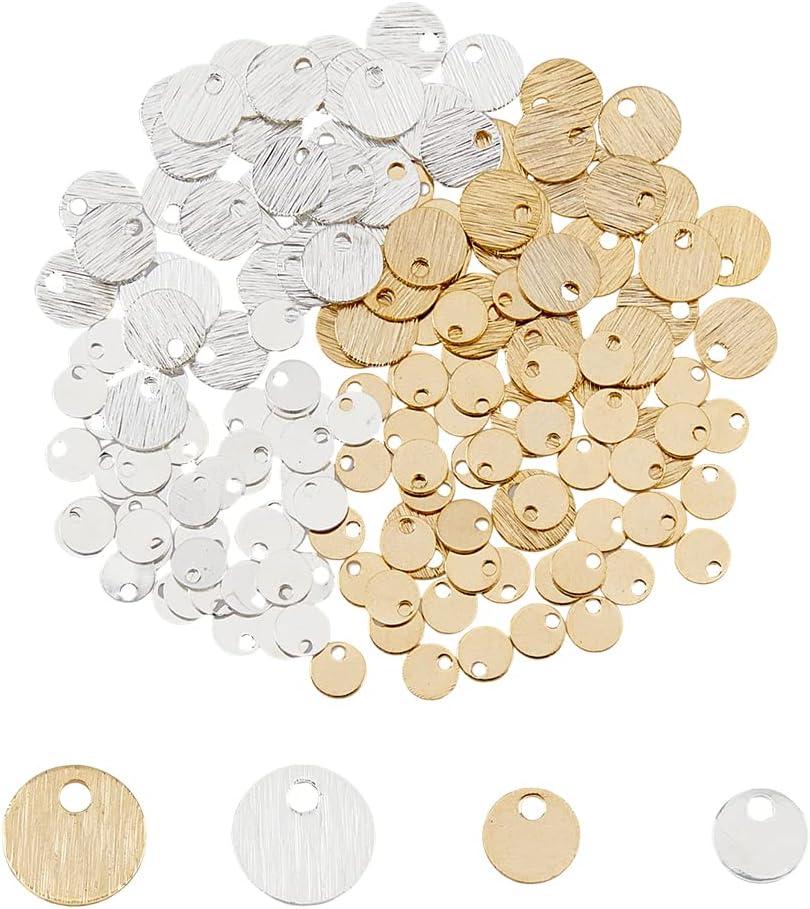 SUPERFINDINGS 160Pcs 2 Styles Brass Stamping Blank Tag Charms 4mm 6mm 2 Colors Flat Round Metal Stamps Tags for Bracelet Necklace Jewelry DIY Craft MakingHole:0.9-1.2mm