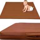 Premium Large Vegan Leather 1.4 Inch Thick Padded Baby Play Mat  Soft, Cushioned, Non-Toxic, and Easy to Clean, Brown, Large Size, Faux Leather Playmat (48" x 48")