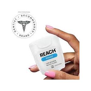 REACH Waxed Dental Floss, Cinnamon, Plaque Remover for Teeth, Shred Resistant, Floss Slides Smoothly, Easy to Use, Waxed, Deep Cleaning Teeth, Oral Care, PFAS Free, for Adults & Kids, 6 Pack, 55 yd
