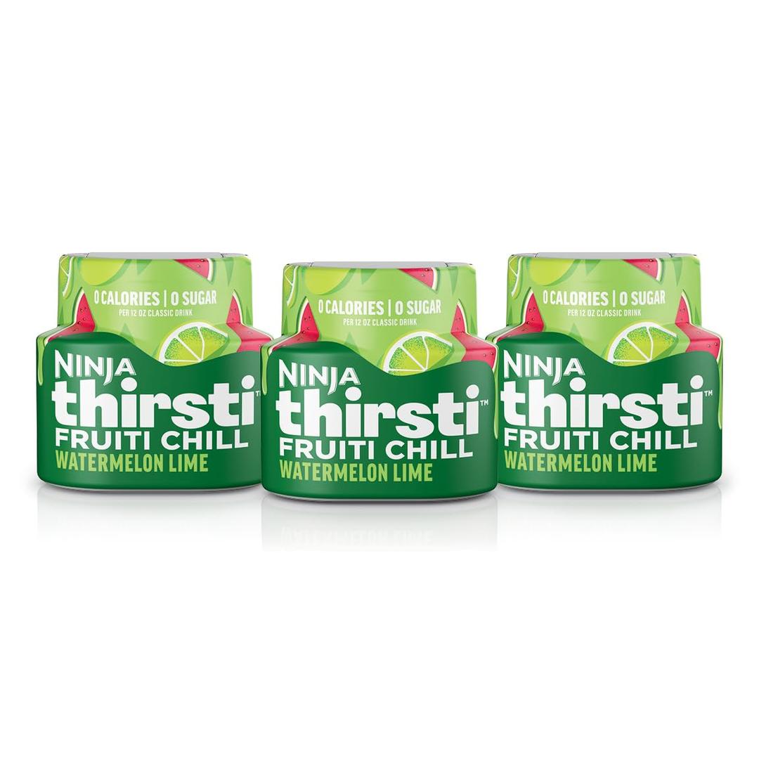 Ninja Thirsti Flavored Water Drops, FRUITI CHILL Watermelon Lime, Bold Fruit Flavor, Sparkling or Still, Zero Calories, Zero Sugar, Makes 17, 12oz drinks, 3 Pack, WCFWTLIAM