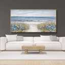 XLSJERST Large Framed Wall Art for Living Room Decor - Farmhouse Boho Beach Coastal Vintage Floral Ocean Wall Picture Flowers Sea Canvas Print Artwork for Home Bedroom Office 29x58