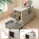 Stainless Steel XXL Cat Litter Box with 120 Lid, Enclosed Top Entry High-Sided Anti-Leak Cat Box, Dog Proof Litter Box for Multiple Cats, Includes Litter Step & Scoop