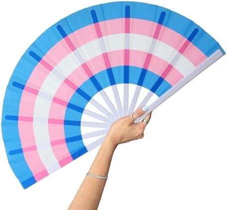 GeGeYa Rainbow Large Folding Fan-Hand Fan Popping Fans for Line Dancing Clacking Fans for Boots On The Ground Dance,Party,Outdoor,Decoration (Blue+Pink) Set of 3