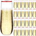 Norme 24 Pcs 9 oz Plastic Champagne Flutes Stemless Plastic Champagne Glasses Shatterproof Mimosa Glasses Rim Wedding Toasting Flutes Unbreakable Disposable Clear Champagne Cups for Party (Red)