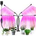 Led Grow Lights, 4 Heads Red Blue Plant Light with Clamp for Indoor Plants & Seed Starting, 10-Level Dimmable, Auto On Off, Timing 3 9 12Hrs