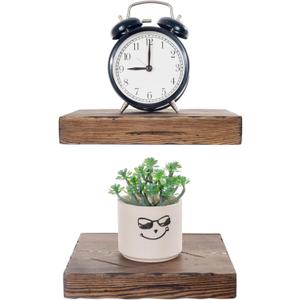 BGMG Wood Floating Shelves 12 inch,Black Floating Shelves,Solid Wood Wall Shelves for Bathroom Living Room Bedroom Kitchen Farmhouse Set of 2-12x 6.7 x1.25 inch