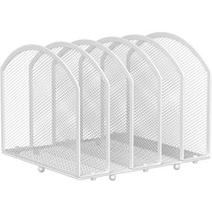 Desk File Organizer 5 Sections Desktop Organizer File Sorter Office Organization File Folder Holder for Office School & Classroom (White, 5 Section - 1Pack)