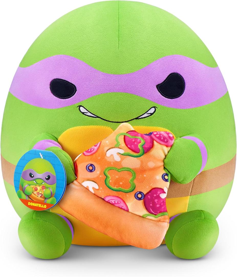 Snackles Ninja Turtles Donatello 14" Plush by ZURU, Cuddly Squishy Comfort Plush with Teenage Mutant Ninja Turtles Theme and Pizza Snack Accessory (14 in)