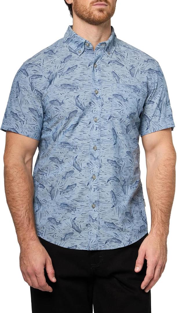Eddie Bauer Men's Tall Short Sleeve Baja Shirt - Print (Blue, XXL)