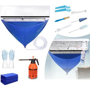 Mini Split Ac Cleaning Kit,Air Conditioner Cleaning Cover Waterproof Air Conditioning Cleaning Bag with Drainpipe and Support Plates,Wall Mounted Dust Washing Ac Clean Protector Kit (11PCS, Small)