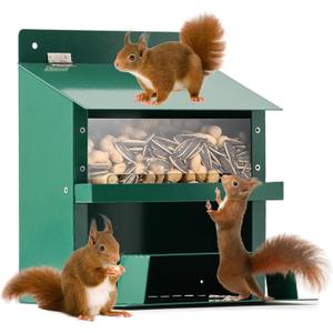 Squirrel Feeder, Metal Squirrel Feeder for Outside,Outdoors Chipmunk &Squirrel Picnic Bench Feeders Table,Stronger Than Wooden Structure,Easy to Install & Refill