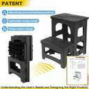 Folding 2-Step Stool for Adults Kids Non-Slip Collapsible Portable Step Stool for Kitchen Home Toilet Bedroom Office Bathroom Rv,Holds 300 Lbs(Black)