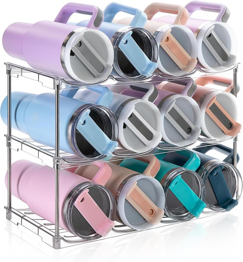 Larger Water Bottle Organizer for Stanley 40 oz Tumbler, Stackable Water Bottle Holder Rack for Cabinet, Kitchen Storage Organizer for for Stanley Cup Accessories, Tumbler Storage Holder, 3 Pack