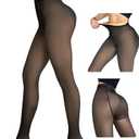 CHICME Womens Thick Fleece Lined Transparent Tights High Waist Elasticity Thermal Pantyhose Faux Sheer Warm Leggings
