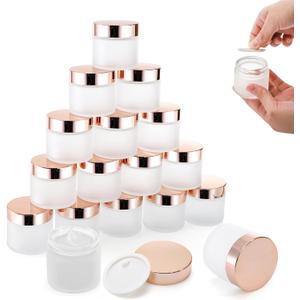 16 Pack 2 OZ Frosted Glass Jars, Empty Sample Cream Jar with Screw Lids & Inner Liners, Reusable Cosmetic Container for Body Scrubs, Lotion, Powder, Ointment, Makeup, Moisturiser, DIY Crafts