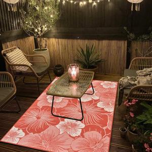 Reversible Outdoor Rug 8x10 ft, Waterproof Plastic Straw Patio Camping Rugs, Outdoor Indoor RV Mat Carpet for Patio, Outside Entry, Backyard, Deck, Bench, Picnic, Camping, Poppy/Light Beige