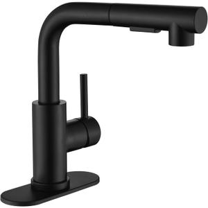 APPASO Black Bar Sink Faucet, Stainless Steel Kitchen Faucets with Pull Out Sprayer, Modern Single Handle Small Mini Prep Faucets for RV Outdoor, Deck Plate Included