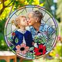 Custom Photo Gifts for Grandma - Stain Glass Window Hanging - Sun Catchers Indoor Window - Grandma Gifts - Mothers Day, Birthday, Christmas, Valentine's Day, Thanksgiving Gift - Pink Red Flower