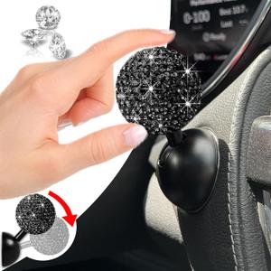 Bling Diamond Car Push Start Button Cover - Cute Accessories for Women Interior, Engine Starter Joystick Decor for Girls, Black