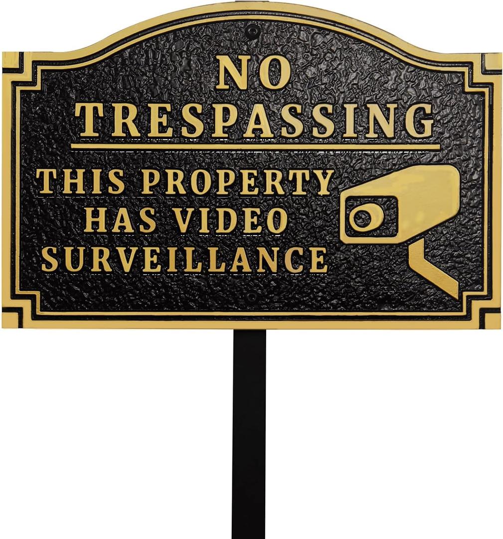 No Trespassing - This Property Has Video Surveillance,Home Security Camera Sign with Stakes, Heavy Duty Material, Embossed Letters, 11.5"7.5 with 31.5" Post and Upgraded Stainless Screws