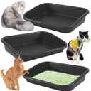 3 Pcs Low Entry Senior Cat Litter Box,Extra Large Size Pet Litter Box Low Entry Open Top Cat Litter Box for Kitten Frail Handicap Disabled Older Elderly Cats and Kitten,Easy to Clean (Dark Gray)