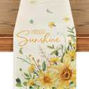 Artoid Mode Hello Sunshine Sunflower Eucalyptus Summer Table Runner, Seasonal Spring Kitchen Dining Table Decoration for Home Party Decor 13x48 Inch