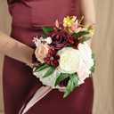 Ling's moment Artificial Flowers Marsala Red & Pink Bridesmaid Bouquet Set of 4, Wedding Flowers Bouquets for Bridesmaids, 7 Inch Bridal Bouquets for Bridesmaids, Wedding Decor, Ceremony, etc