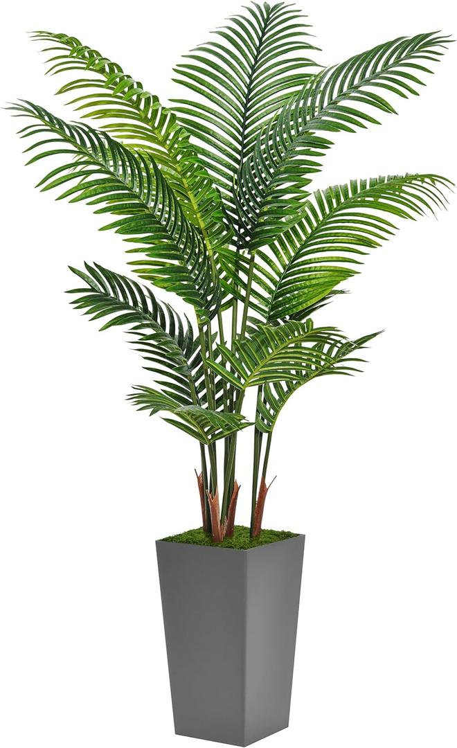 ASTIDY Artificial Palm Tree 5FT - Fake Tree with Gray Tall Planter - Faux Tropical Areca Floor Plant in Pot - Artificial Silk Plant for Home Office Living Room Decor Indoor