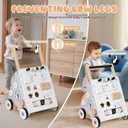 Wooden Baby Walker, Baby Push Walker with Wheel, Push and Pull Toys Learning to Walk, Montessori Walker Toy for Kids Development, Adjustable Speed and Height (Gray)